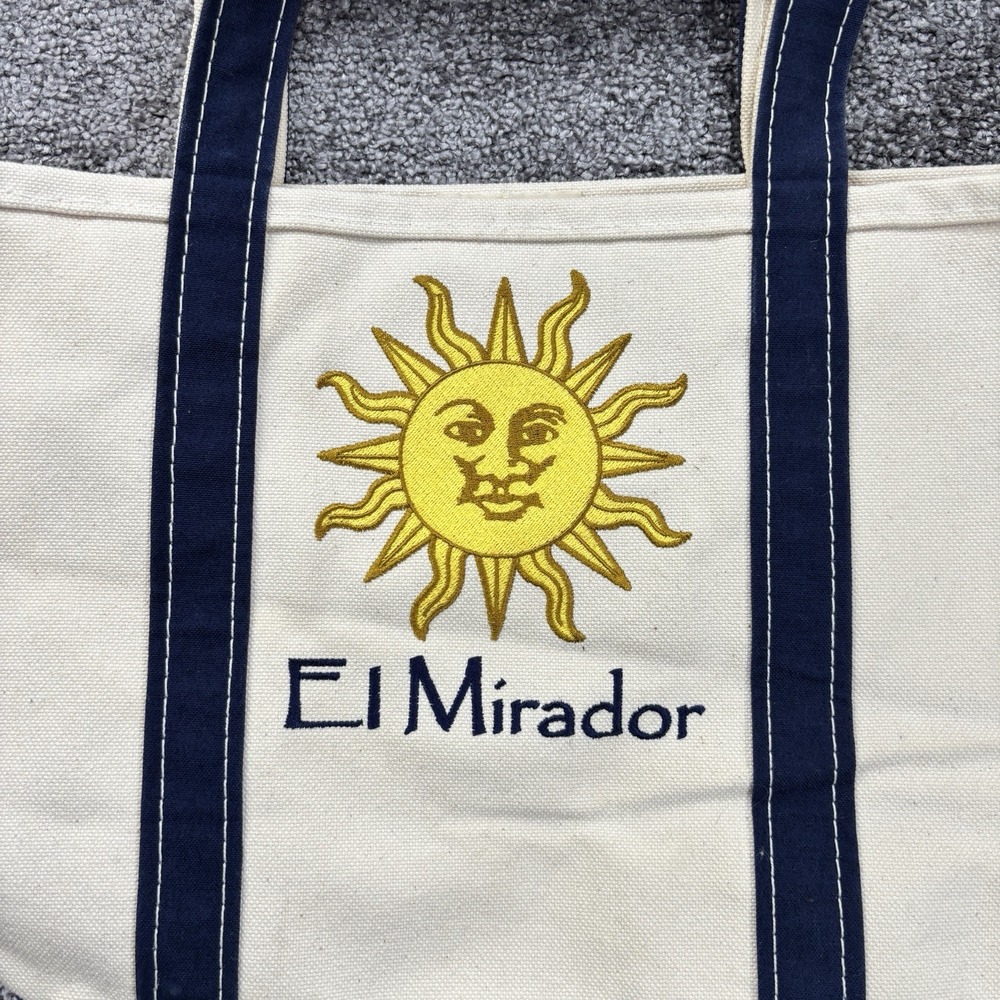Vintage L.L.Bean Boat And Tote Bag Medium White Blue USA Made El Mirador Sun - Picture 2 of 11